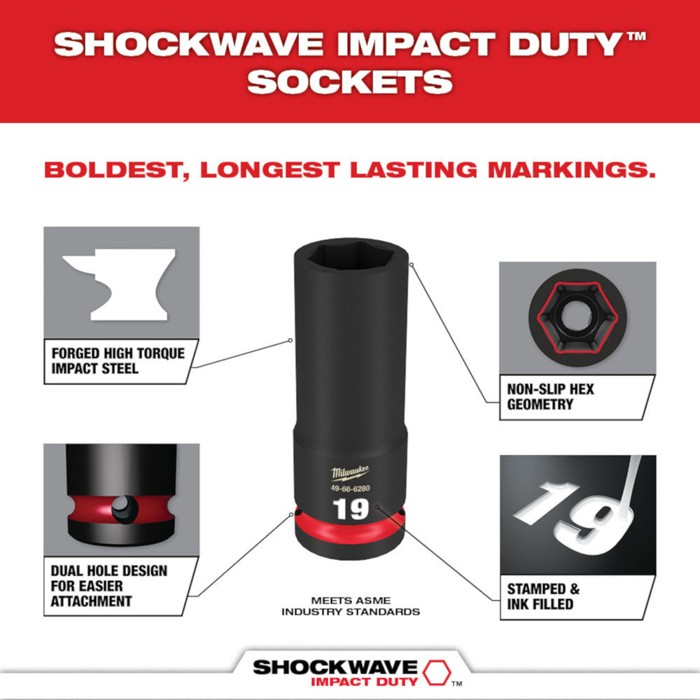 Milwaukee 49-66-6272 SHOCKWAVE Impact Duty 11mm 1/2 inch Drive Metric 6pt Deep Socket