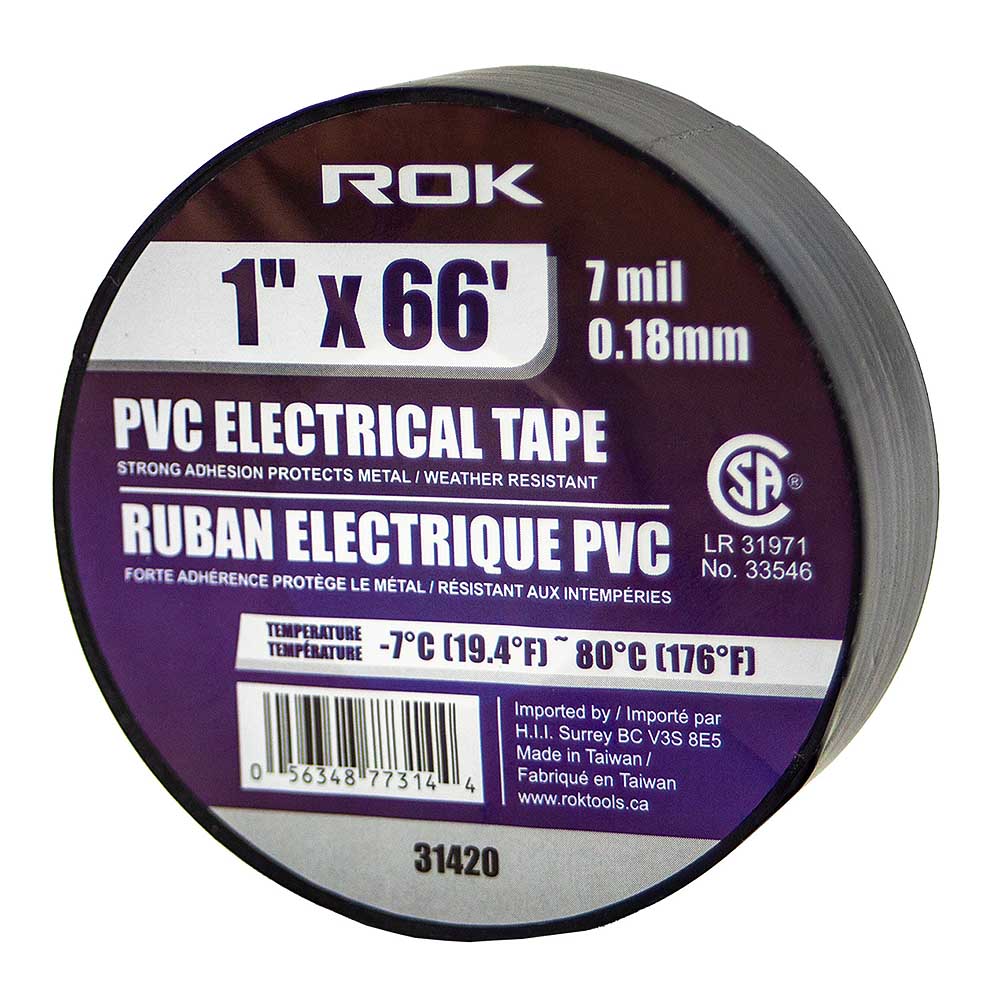 ROK 1in x 66' 7 Mil PVC Black Electrical Tape