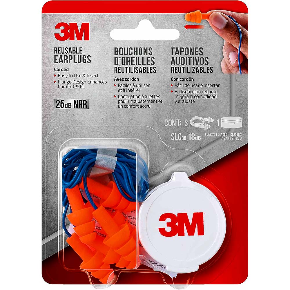 3M Corded Reusable Tekk Protection Earplugs