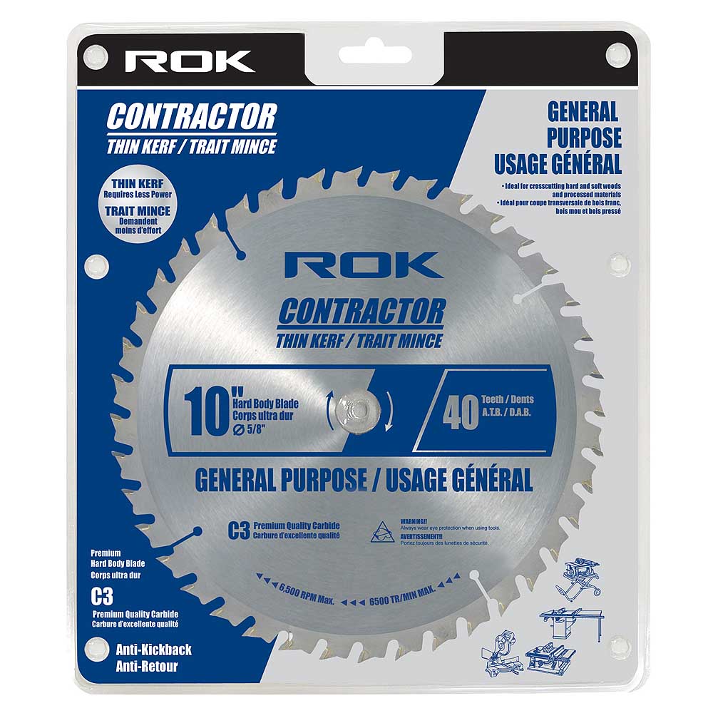 ROK 10in 40T General Purpose Thin Kerf Circular Saw Blade
