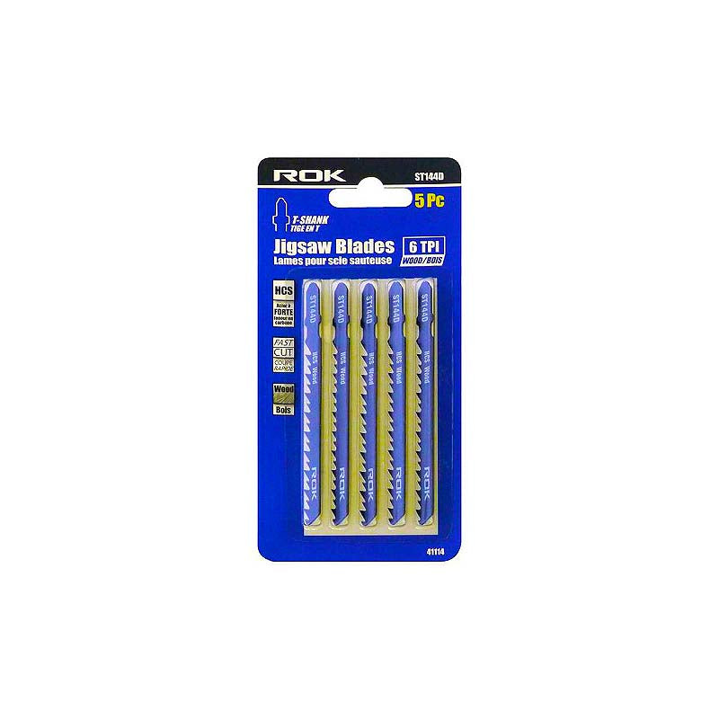 ROK 4in 6 TPI HCS T-Shank Straight Cut Jig Saw Blades - 5pk