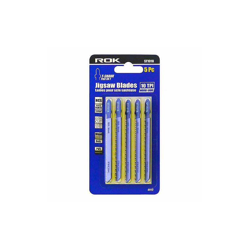 ROK 4in 10 TPI HCS T-Shank Jig Saw Blades - 5pk
