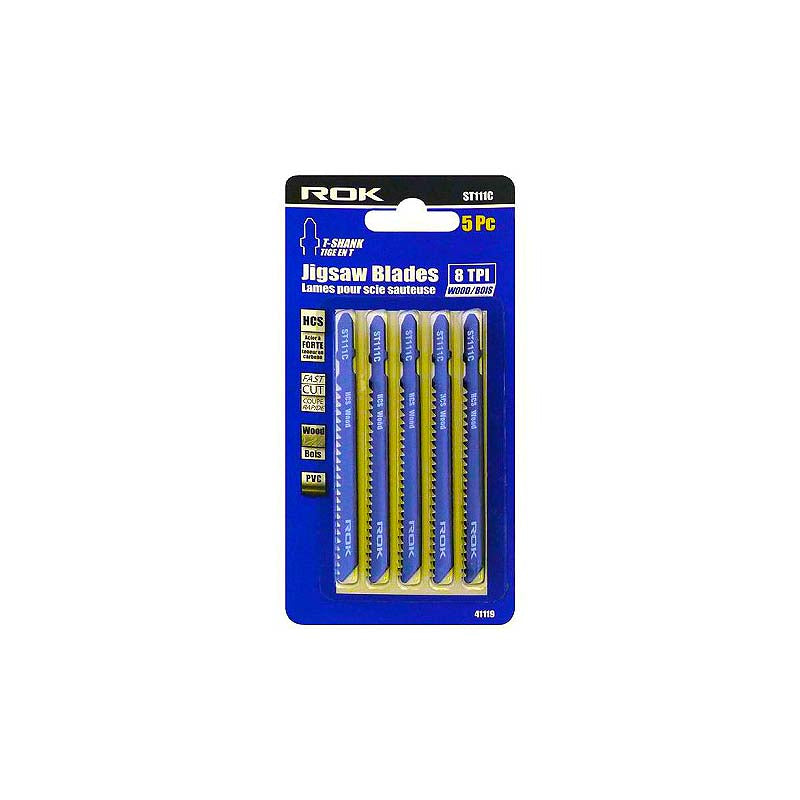 ROK 4in 8 TPI HCS T-Shank Jig Saw Blades - 5pk