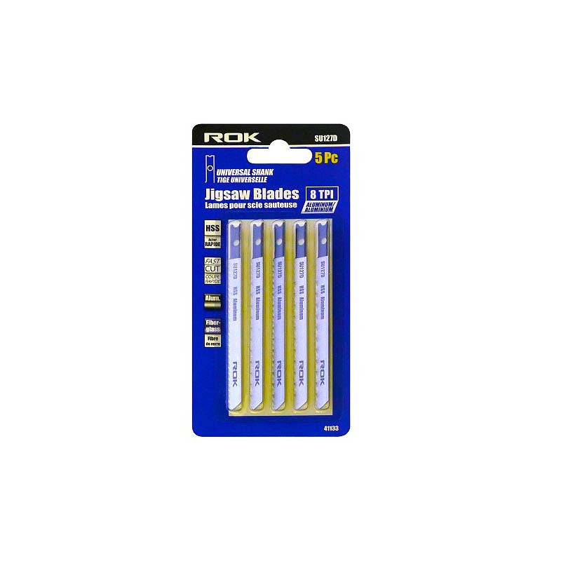 ROK 4in 8 TPI HSS U-Shank Straight Cut Jig Saw Blades - 5pk