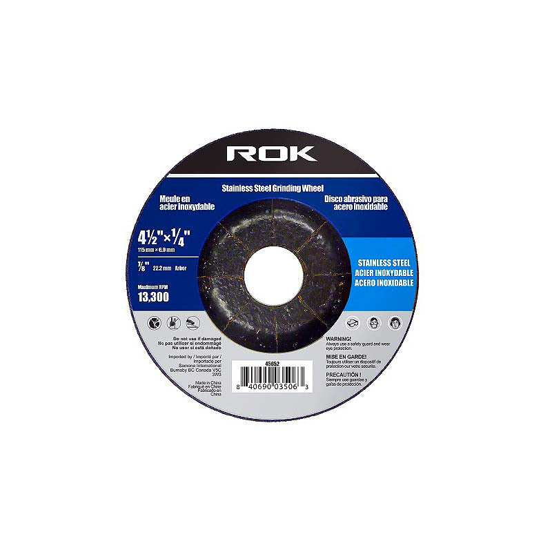 ROK 4-1/2in x 1/4in x 7/8in Grinding Wheel for Stainless Steel