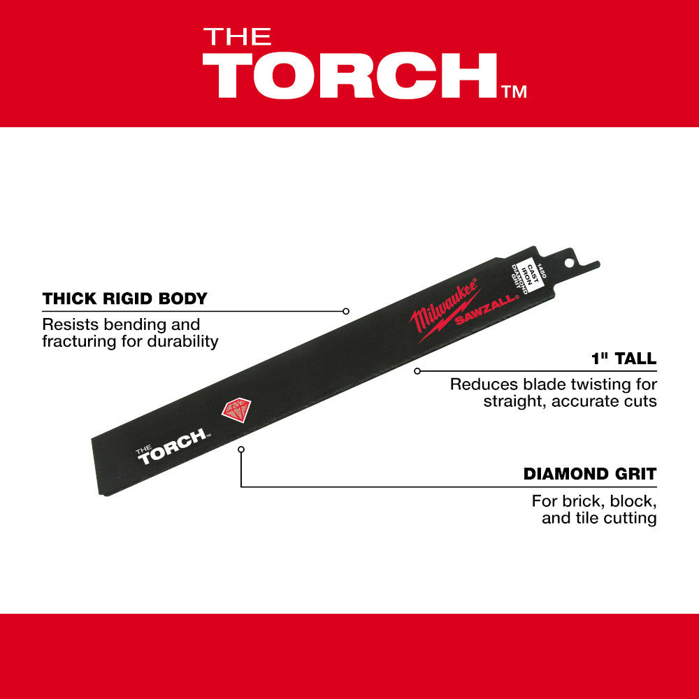 Milwaukee 48-00-1450 SAWZALL THE TORCH 9 inch Diamond Grit Reciprocating Saw Blade