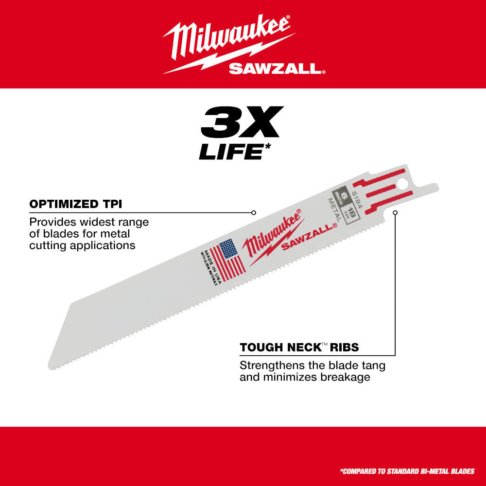 Milwaukee 48-00-5187 SAWZALL 9 inch 14 TPI Metal Cutting Blades - 5pk