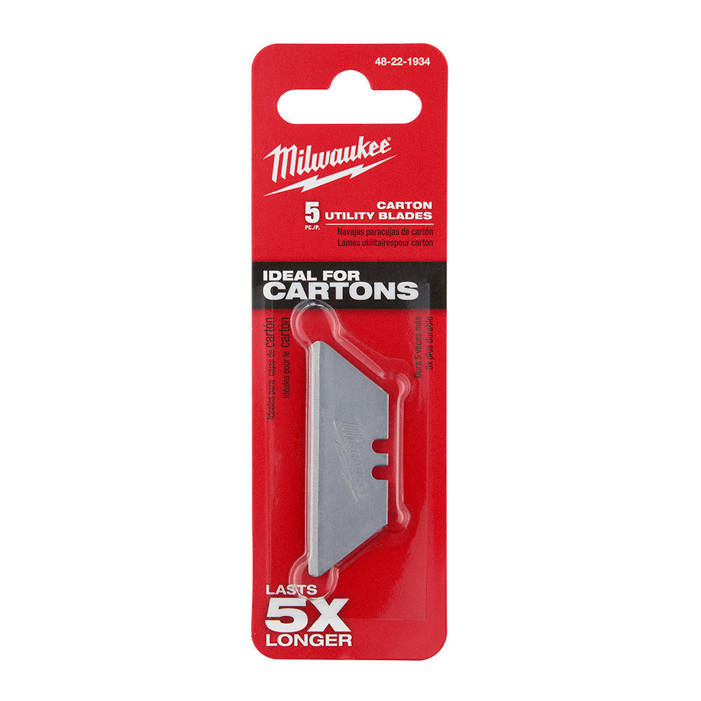 Milwaukee 48-22-1934 Carton Utility Knife Blades - 5pk showing blades in packaging