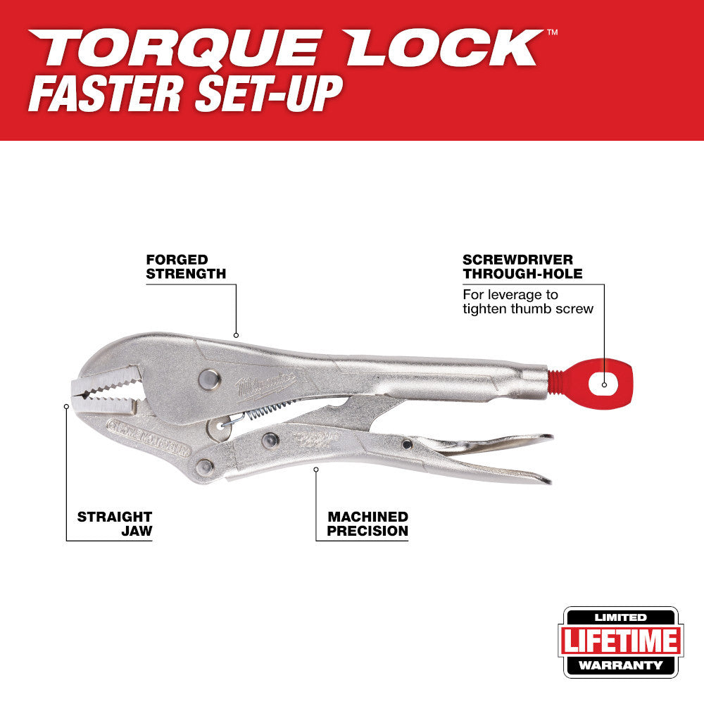 Milwaukee 48-22-3507 7 inch TORQUE LOCK Straight Jaw Locking Pliers showing features of the pliers