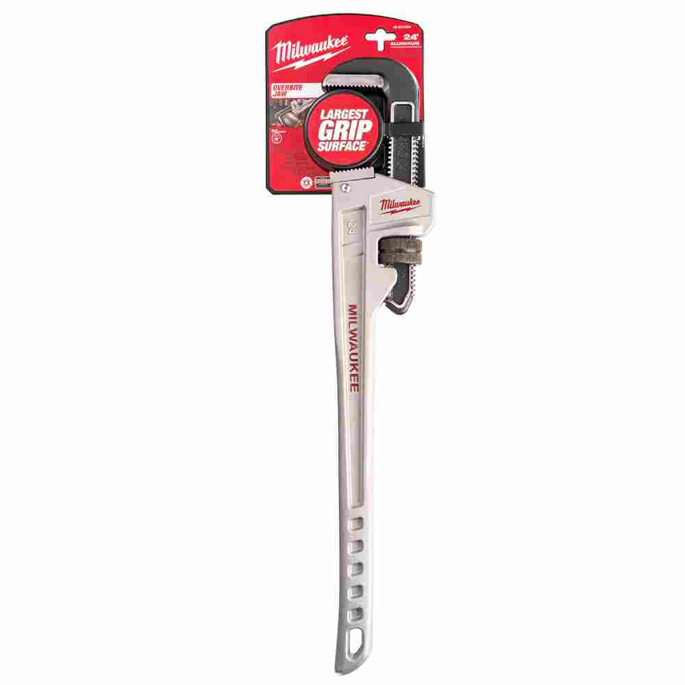 Milwaukee 48-22-7224 24 inch Aluminum Pipe Wrench showing in packaging