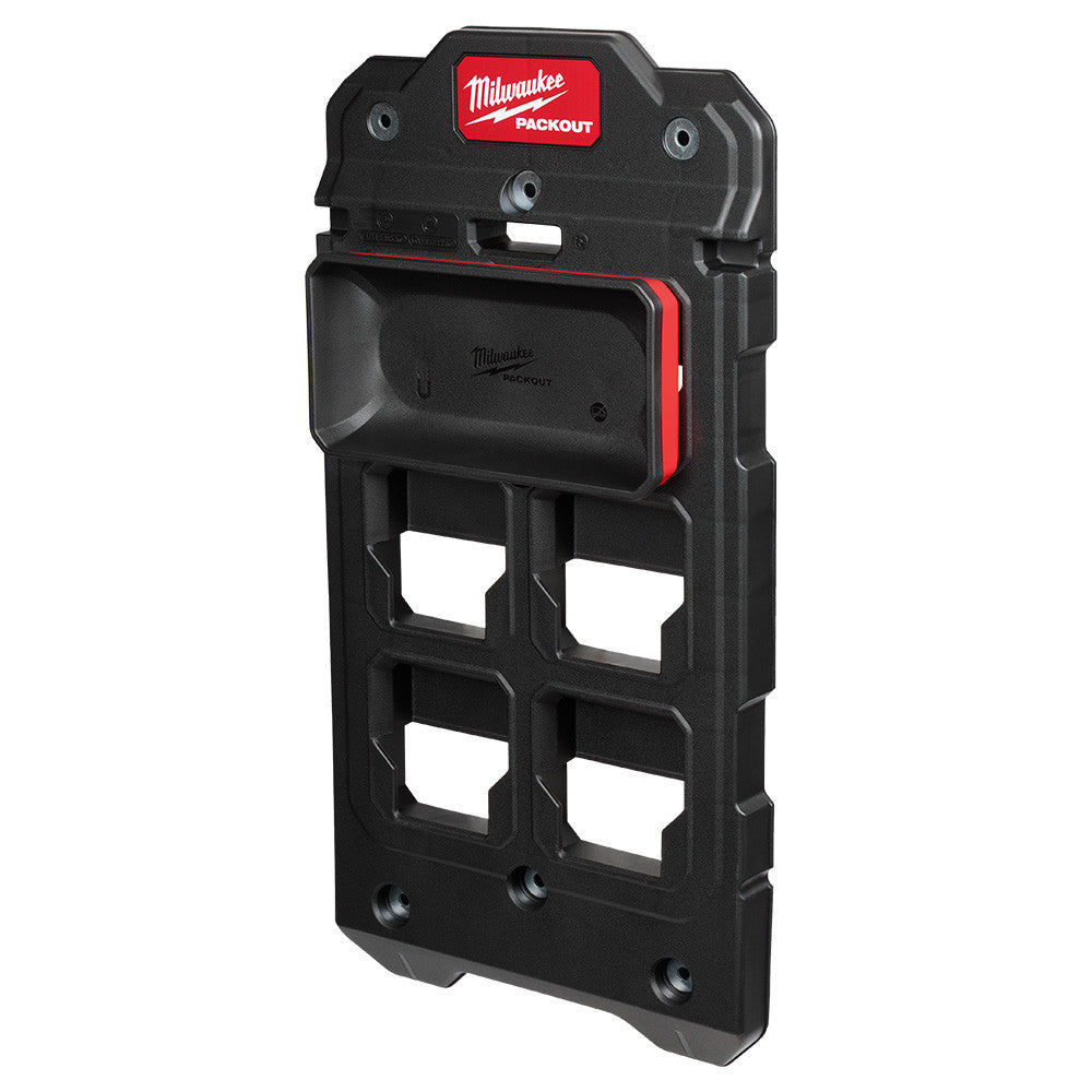 Milwaukee 48-22-8071 PACKOUT Large Magnetic Bin showing tray mounted to packout wall bracket