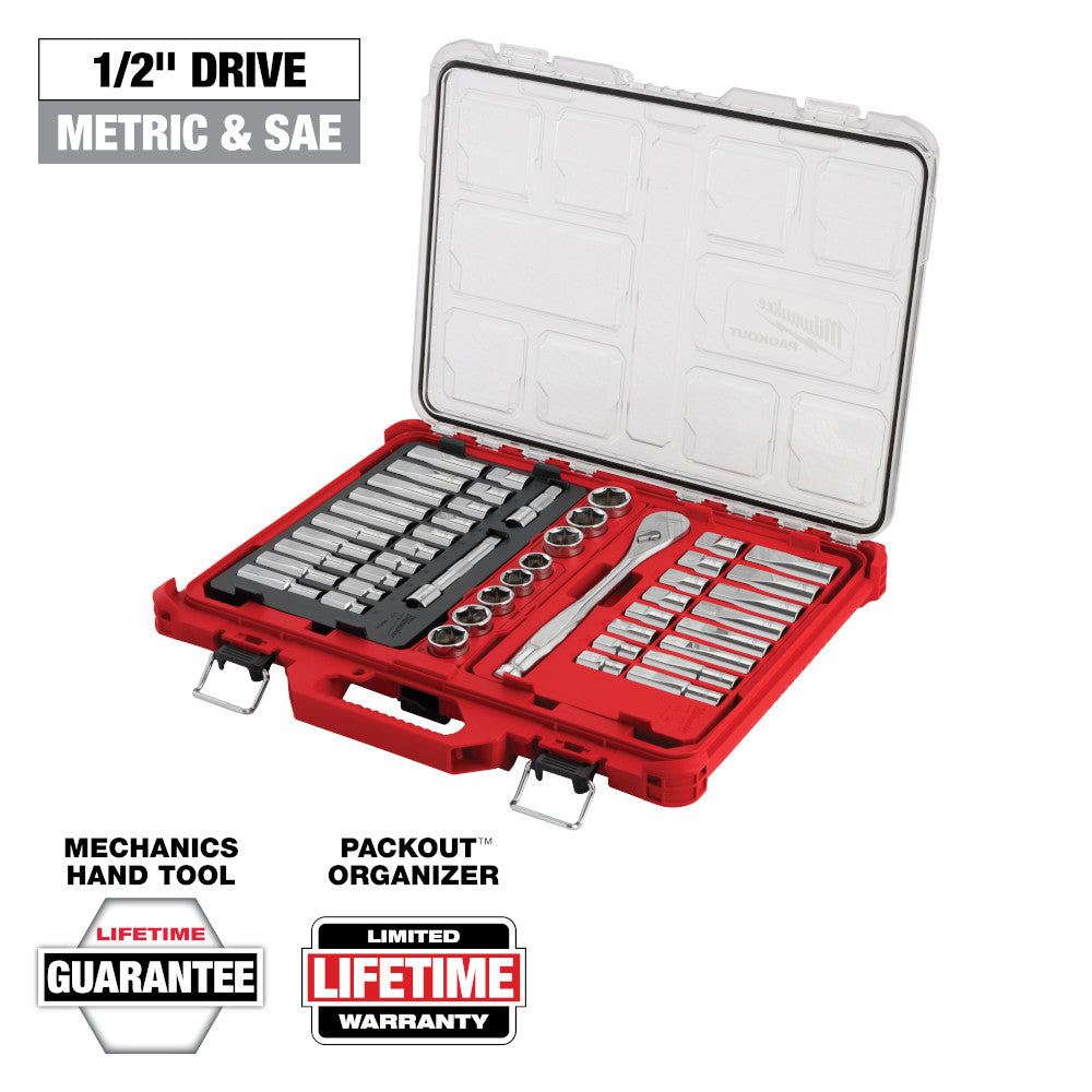 Milwaukee 47pc 1/2in Drive Ratchet & Socket Set with PACKOUT Low-Profile Organizer