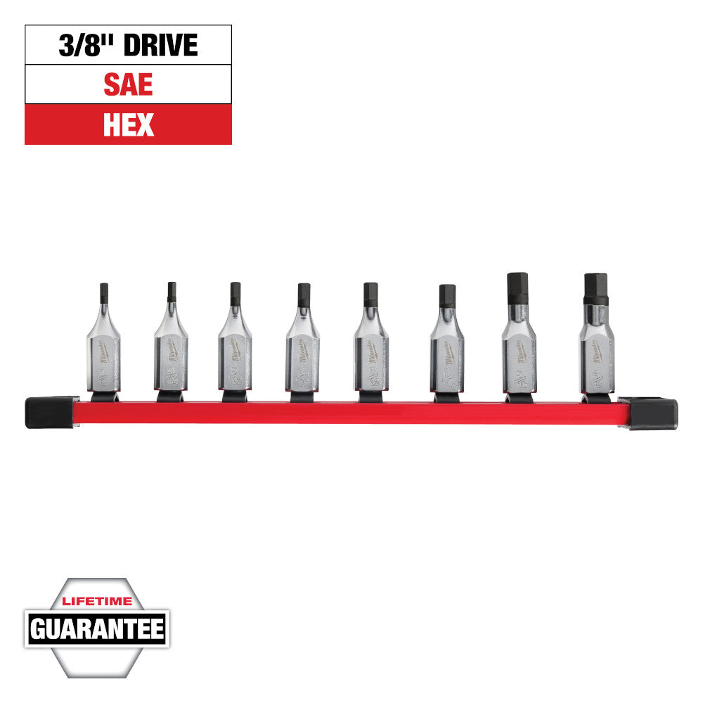 Milwaukee 8pc 3/8in Drive Hex Bit Socket Set - SAE
