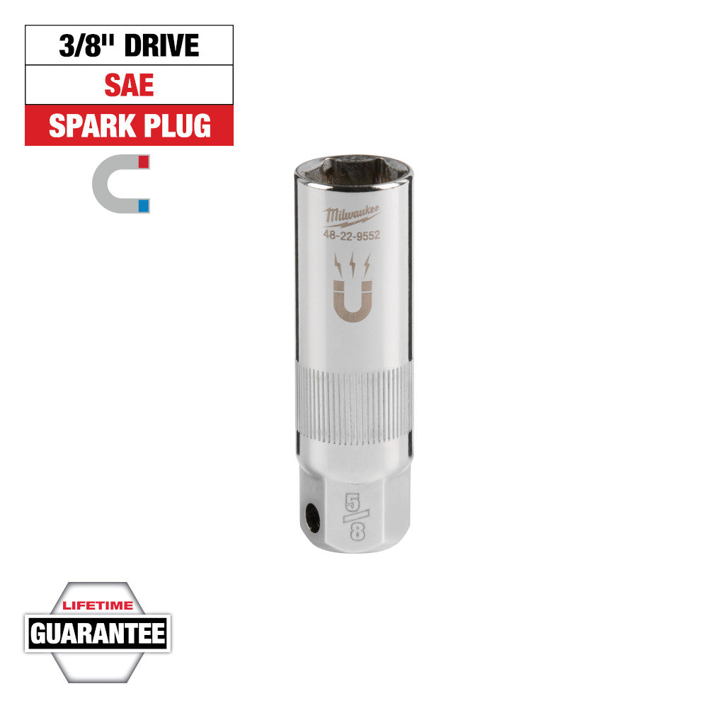 Milwaukee 5/8in 6-Point Magnetic Spark Plug Socket with 3/8in Drive