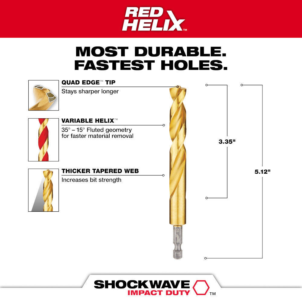 Milwaukee 48-89-4621 SHOCKWAVE 3/8 Inch Titanium Drill Bit with RED HELIX
