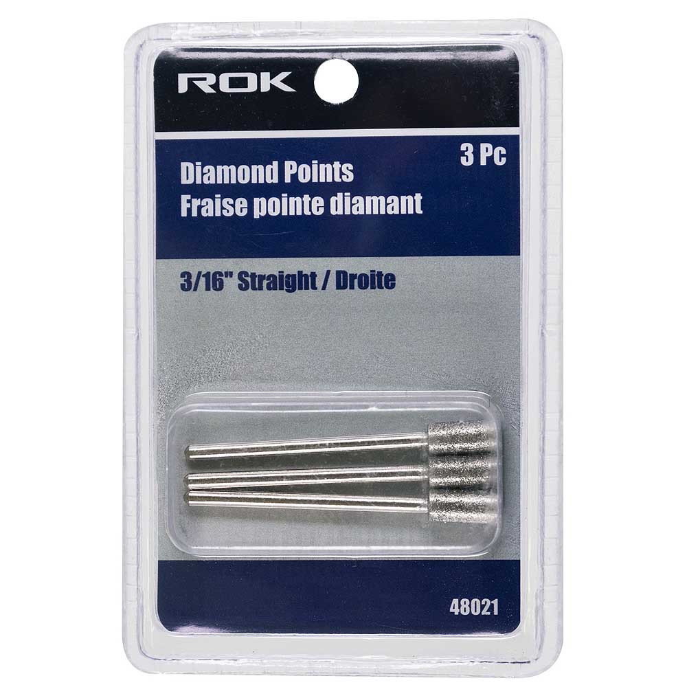 ROK 3/16in Straight Diamond Point Rotary Bit - 3pk