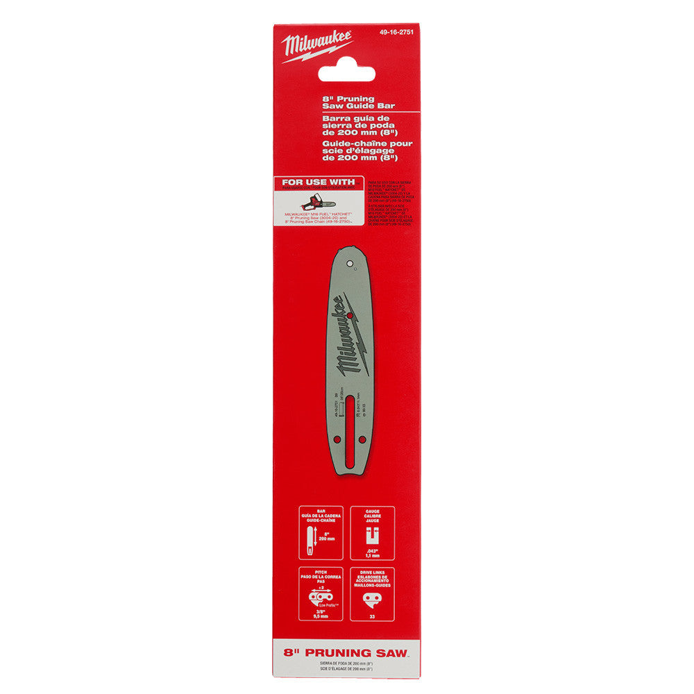 Milwaukee 49-16-2751 8-inch Guide Bar for M18 FUEL HATCHET Pruning Saw showing bar in packaging