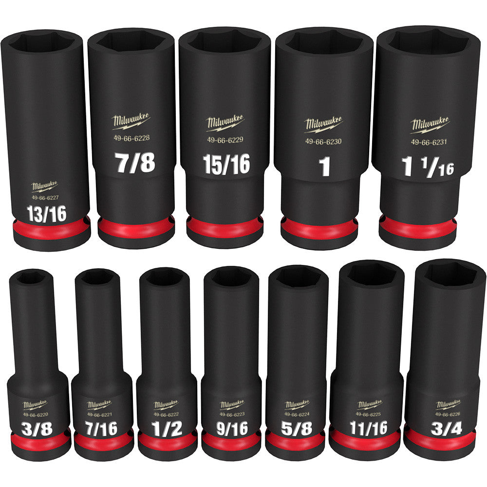Milwaukee 49-66-7011 SHOCKWAVE Impact Duty 12pc 1/2 Inch SAE Deep 6 Point Socket Set