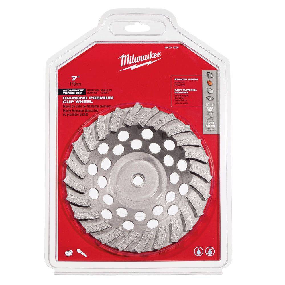 Milwaukee 49-93-7795 7 inch Segmented Turbo Diamond Cup Wheel showing cup wheel in packaging