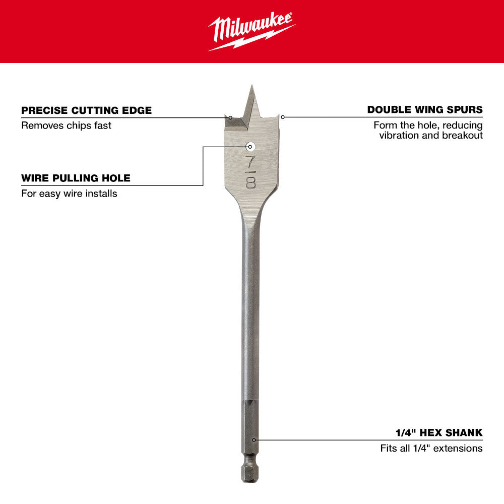 Milwaukee 48-27-1121 1-1/8 inch x 6inch Flat Boring Bit
