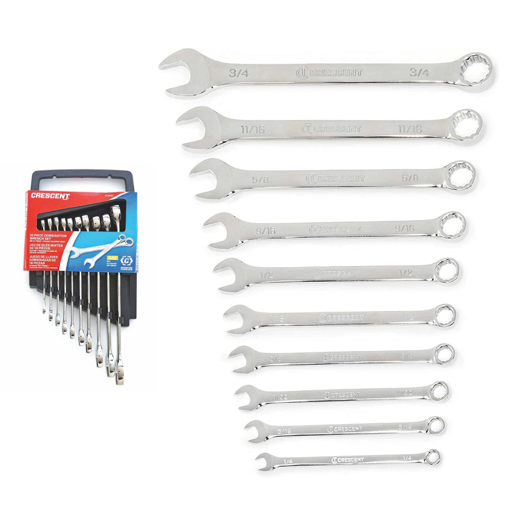 Crescent 10pc 12 Point SAE Combination Wrench Set