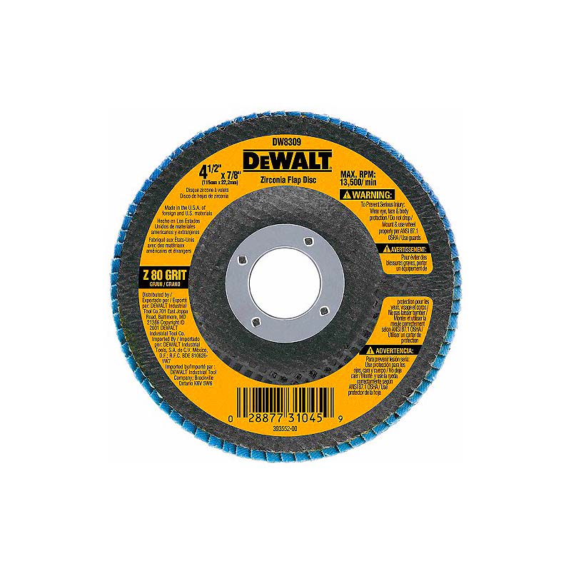DeWalt 4-1/2in x 7/8in Type 29 HP 80-Grit Zirconia Flap Disc