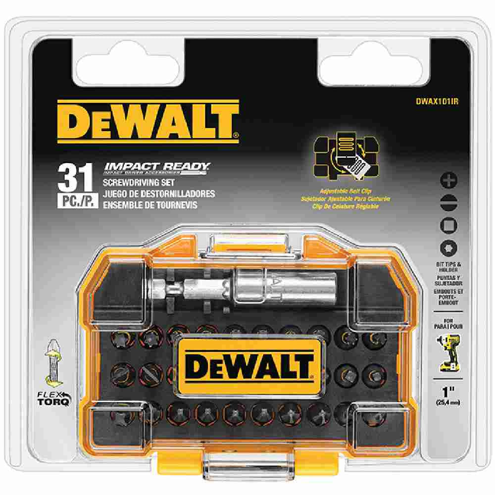 DeWalt DWAX101IR 31pc IMPACT READY Bit Set with Flex Torque Compact Tough Case showing in packaging