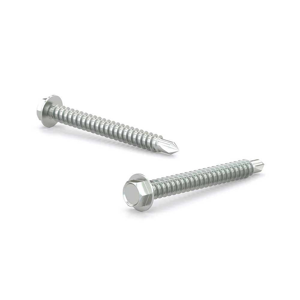 #12 x 2in Hex Head With Washer Zinc-Plated Metal TEK Screws - 100pk
