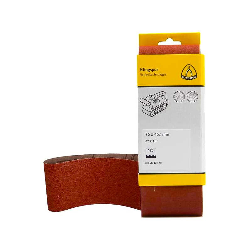Klingspor LS 309 XH 3in x 18in 100 Grit Sanding Belts - 3pk