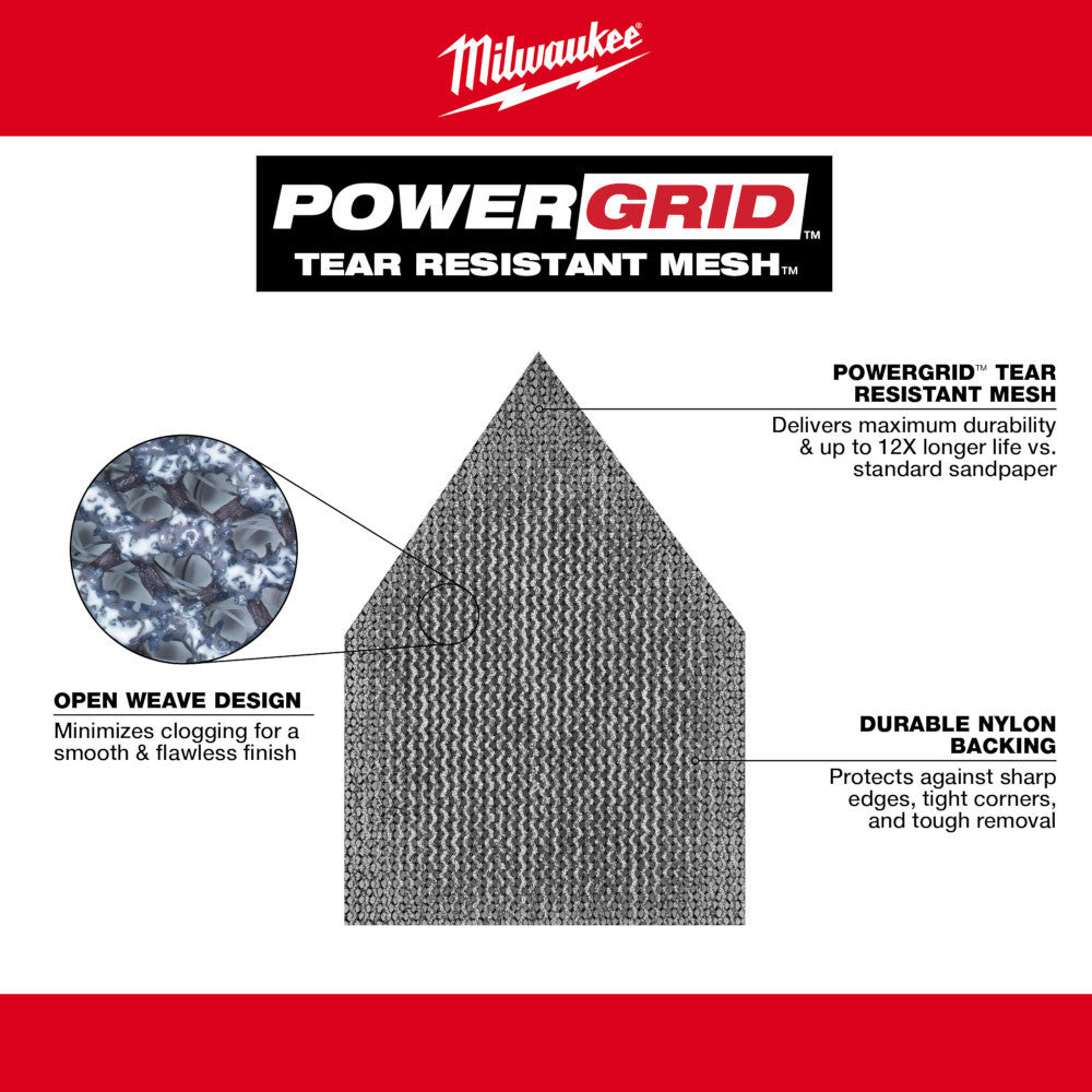 Milwaukee 48-80-5120 120 Grit Mesh Sanding Sheets for M12 FUEL Orbital Detail Sander - 12pk