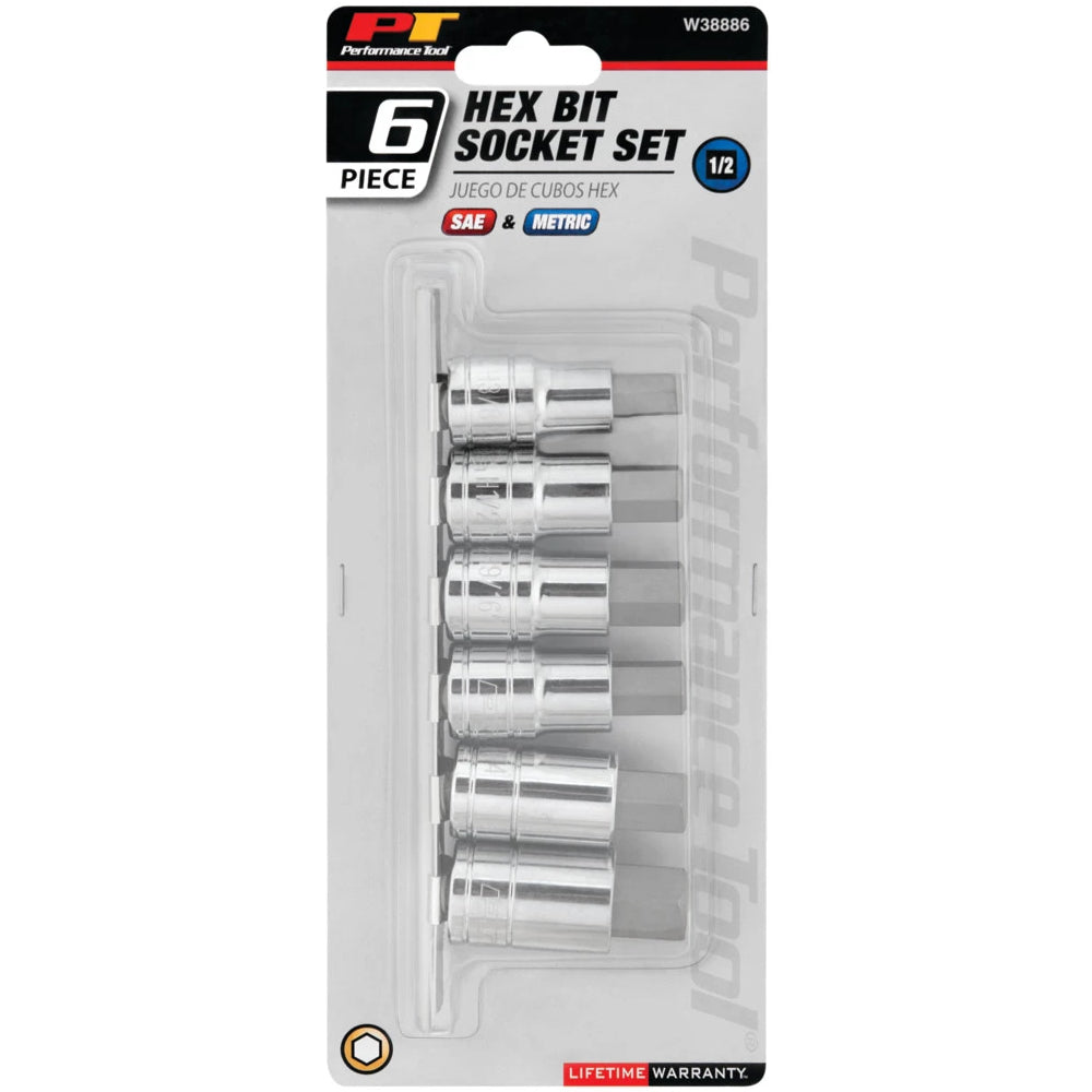 Performance Tool 6pc 1/2in Drive SAE/Metric Hex Bit Set