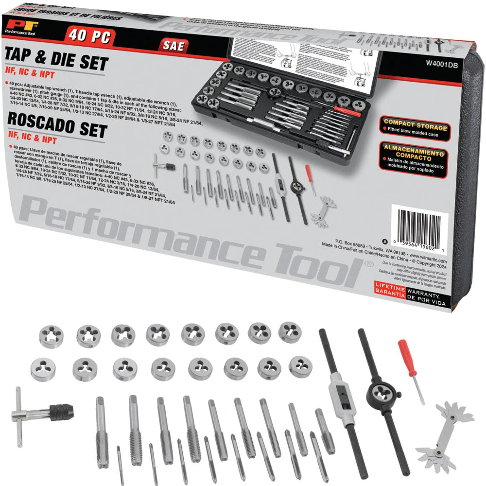 Performance Tool 40pc SAE Tap & Die Set