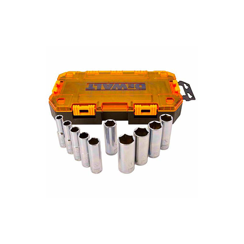 DeWalt 10pc 1/2in Drive SAE Deep Socket Set with Case