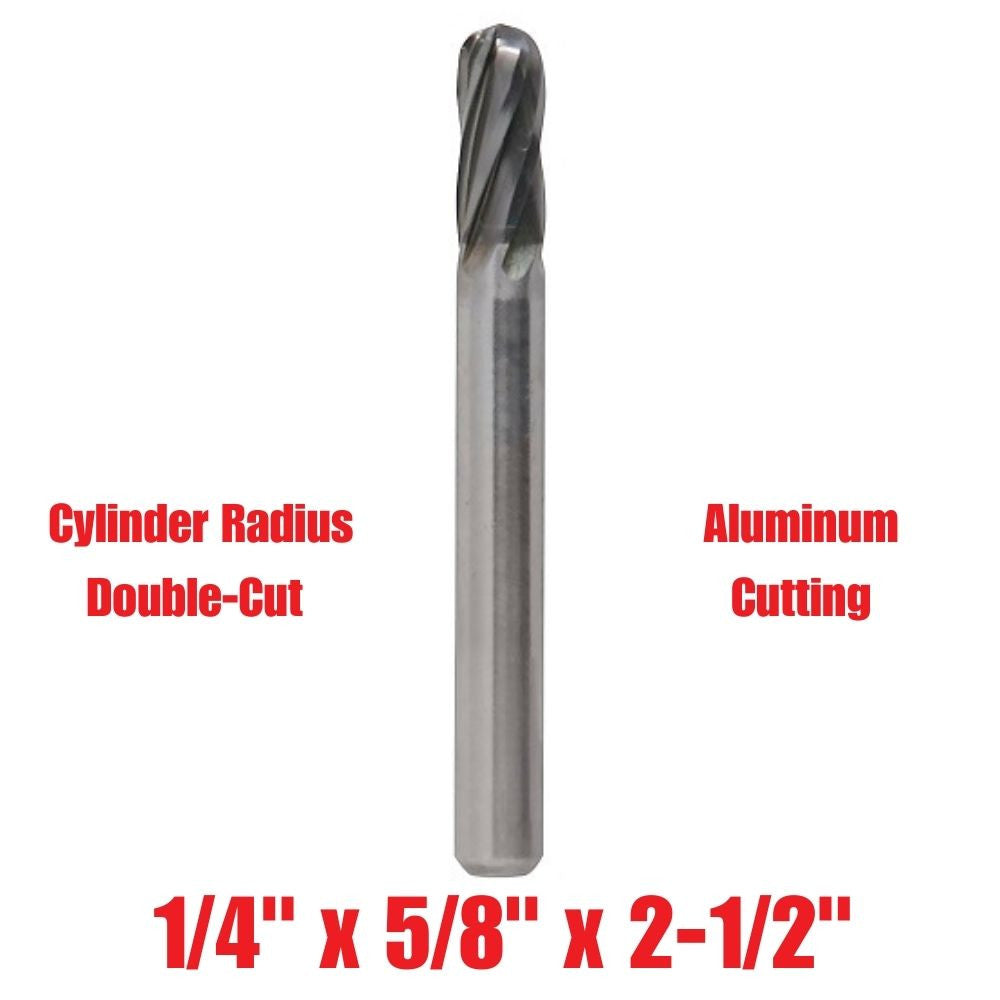 Truwerx 53556 1/4-inch x 5/8-inch x 2-1/2-inch Cylinder Radius Double-Cut Aluminum Cutting Carbide Rotary Burr