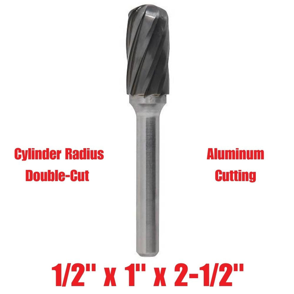 Truwerx 53558 1/2-inch x 1-inch x 2-1/2-inch Cylinder Radius Double-Cut Aluminum Cutting Carbide Rotary Burr