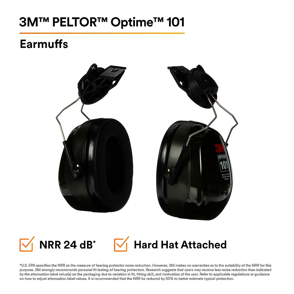 3M PELTOR Optime 101 24dB Cap-Mount Earmuffs for Hard Hat