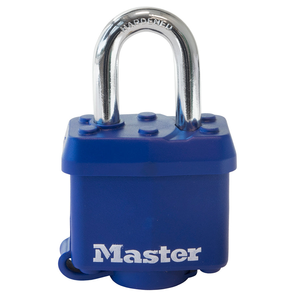 Master Lock 1-9/16in Wide Covered Laminated Steel Warded Padlock