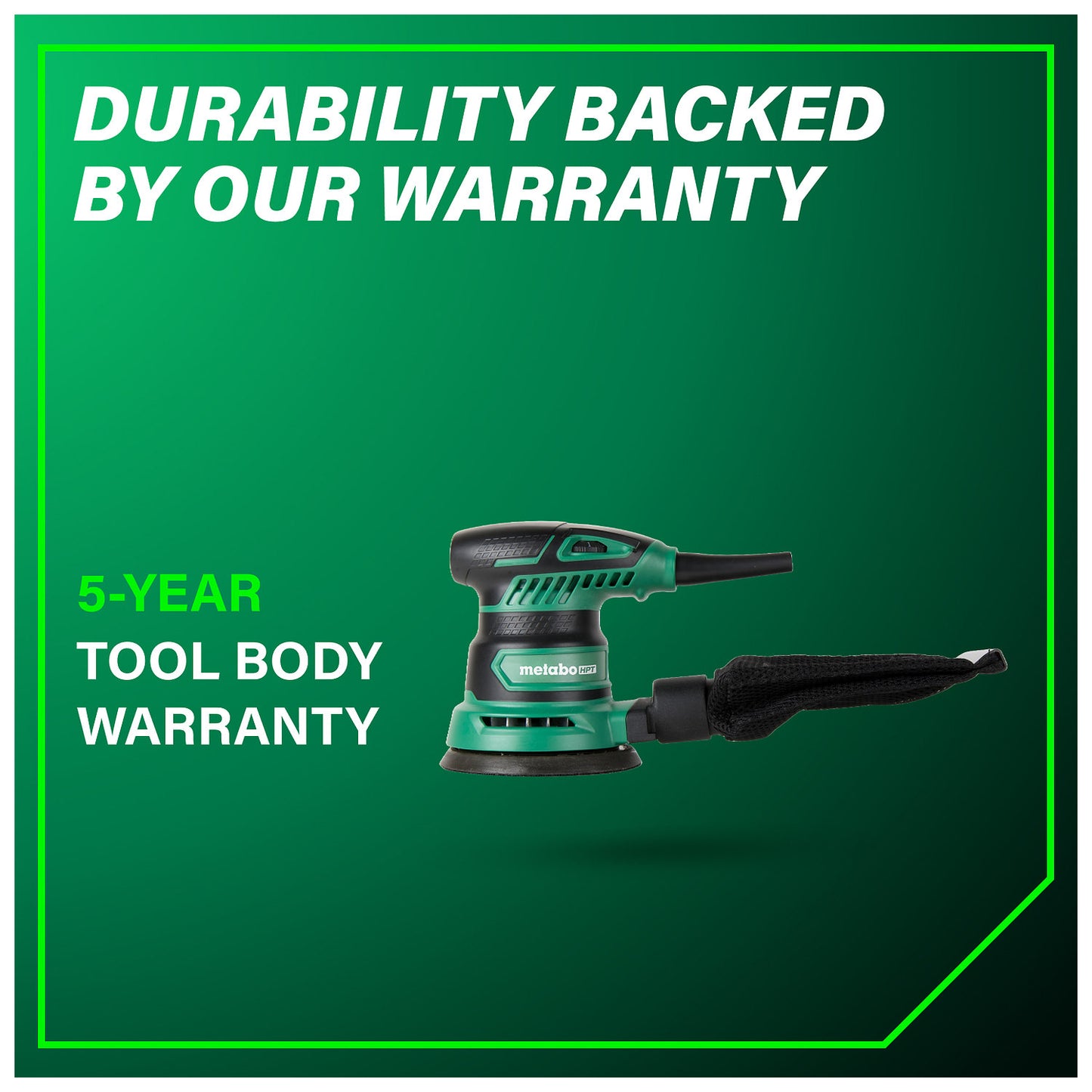 Metabo HPT SV13YST sander five-year warranty graphic