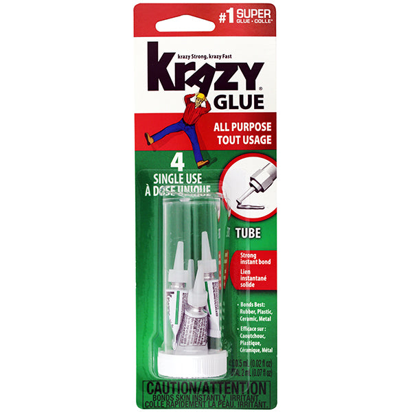 Krazy Glue Original All-Purpose Super Glue in 0.5ml Single Use Tubes - 4pk