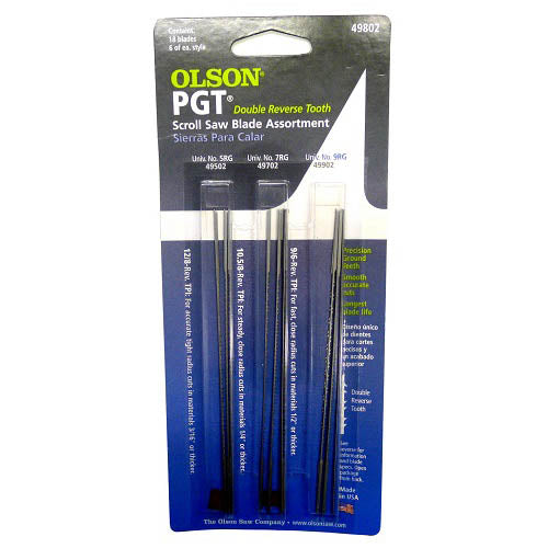 Olson 18pc PGT Double Reverse Tooth Scroll Saw Blade Assortment Set