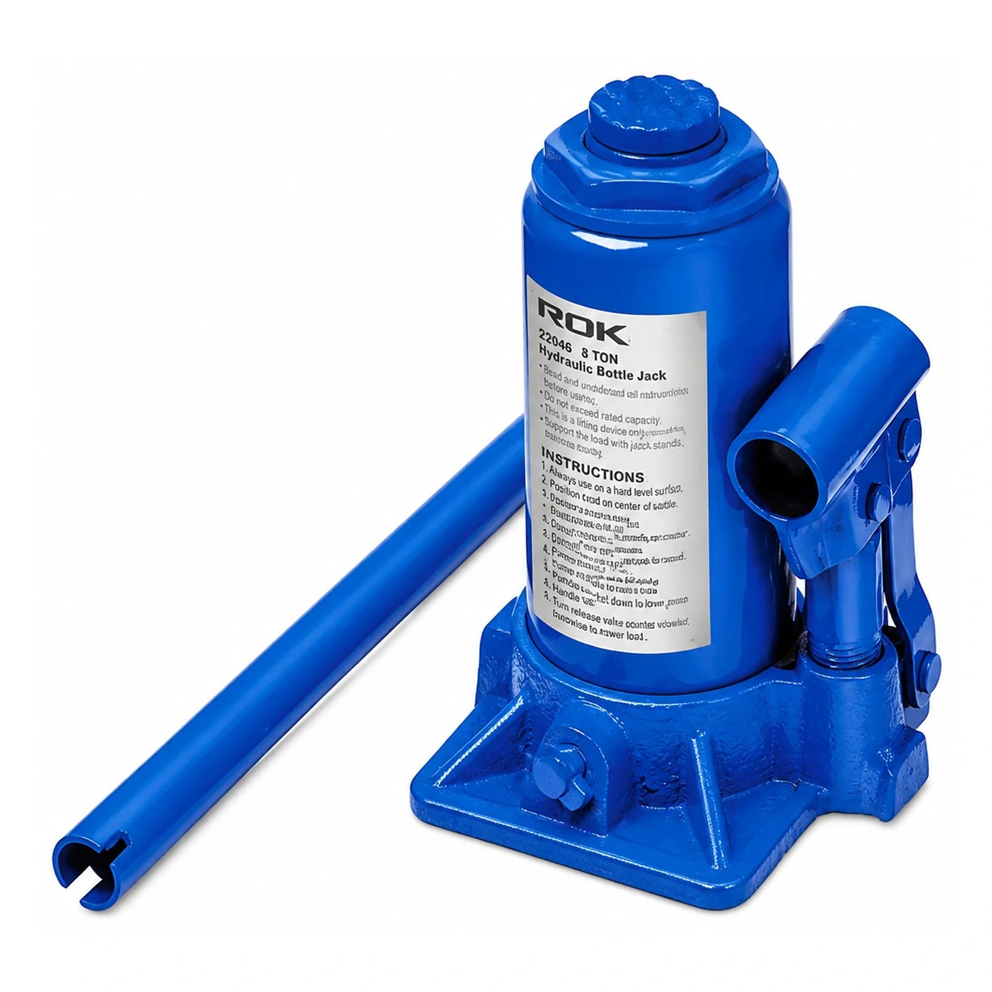ROK 22046 8-ton hydraulic bottle jack with pump handle on a white background