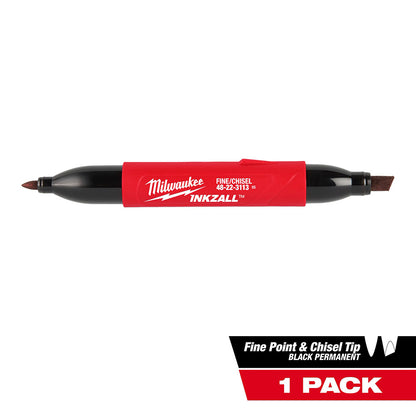 Milwaukee INKZALL Double Sided Black Jobsite Marker - Fine Point & Chisel Tip