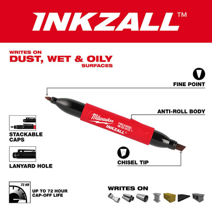 Milwaukee INKZALL Double Sided Black Jobsite Marker - Fine Point & Chisel Tip