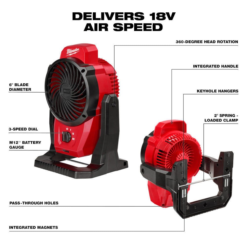 Milwaukee 0820-20 M12 Cordless Mounting Fan (Tool Only)