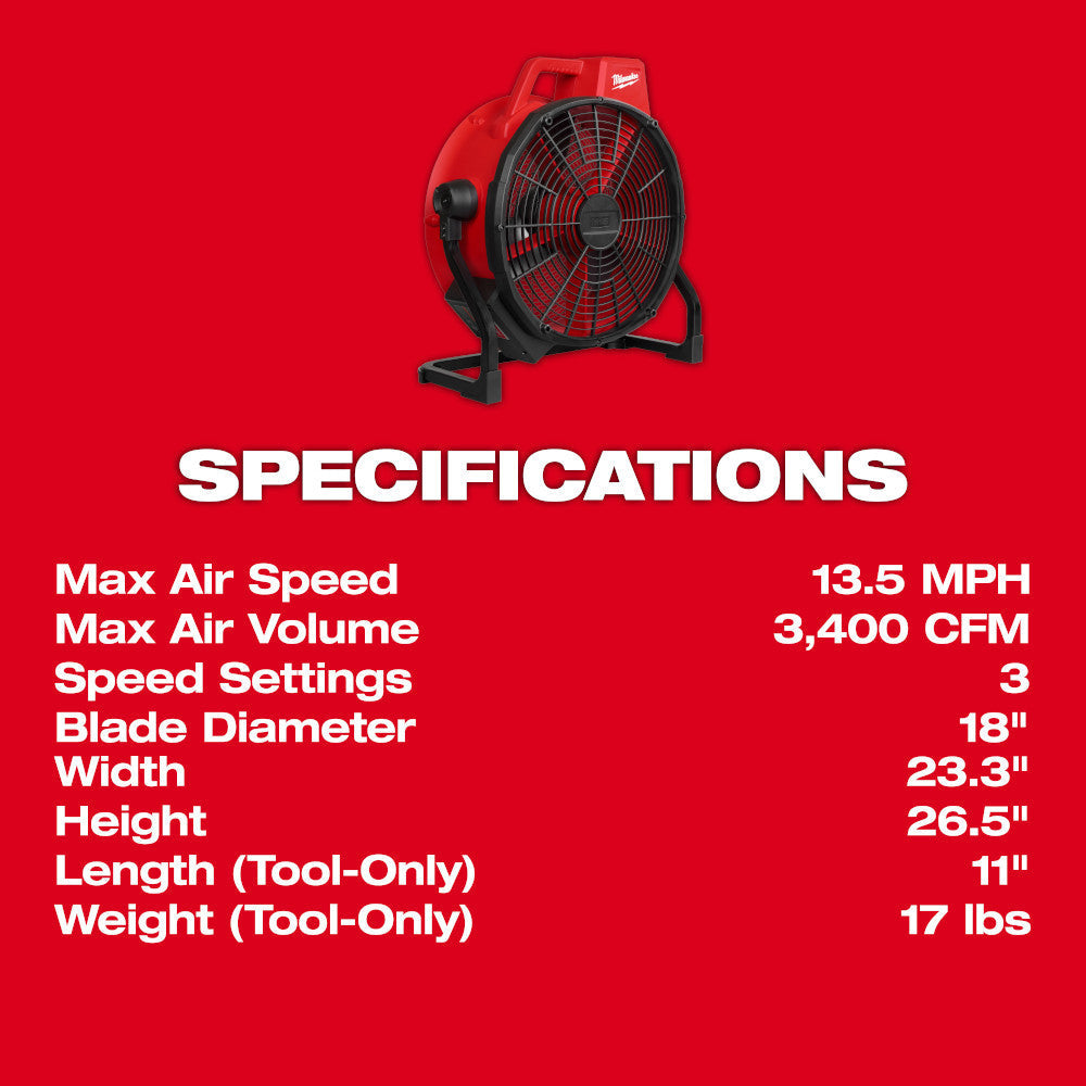 Milwaukee 0821-20 M18 Cordless Brushless Mounting Fan (Tool Only)