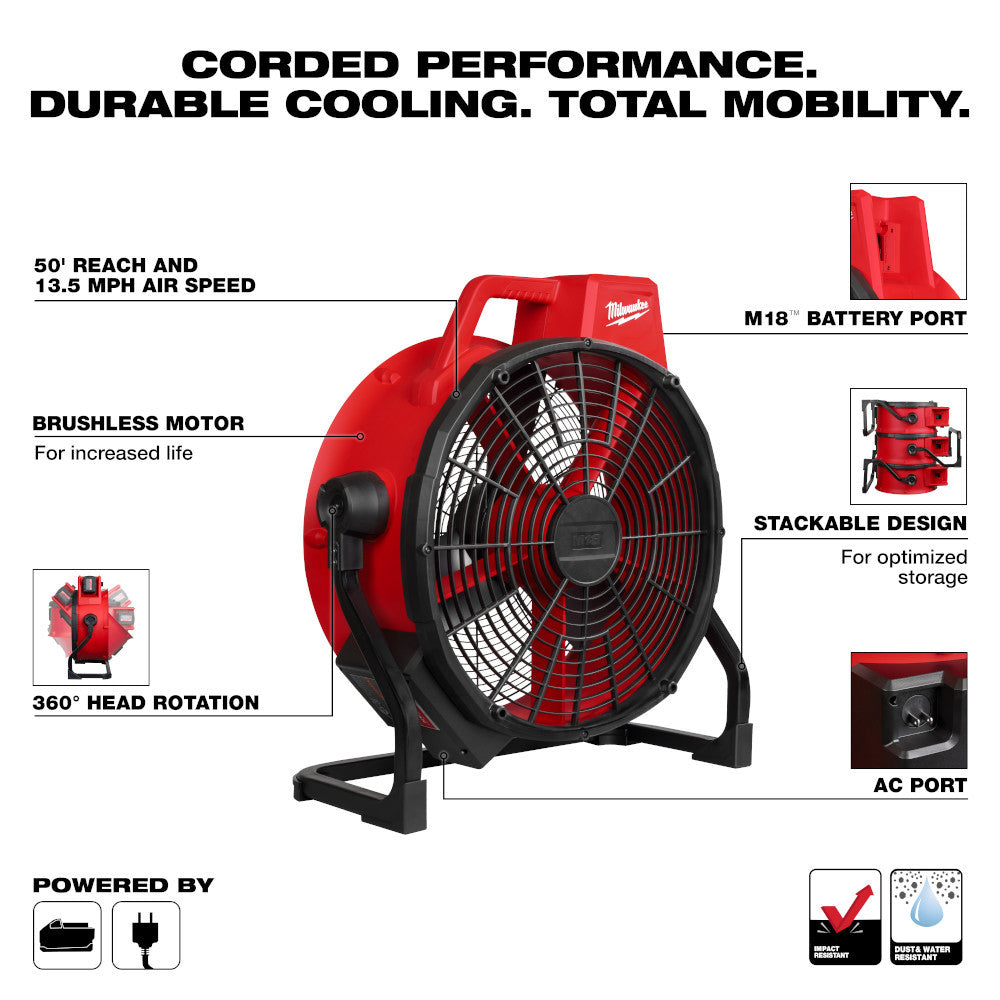 Milwaukee 0821-20 M18 Cordless Brushless Mounting Fan (Tool Only)
