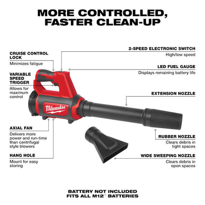 Milwaukee 0852-20 M12 Cordless Compact Spot Blower (Tool Only)