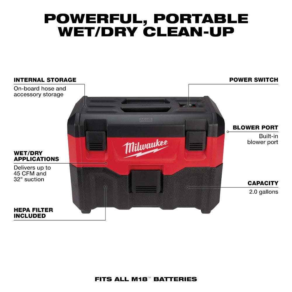 Milwaukee 0880-20 M18 Wet/Dry Vacuum (Tool Only)