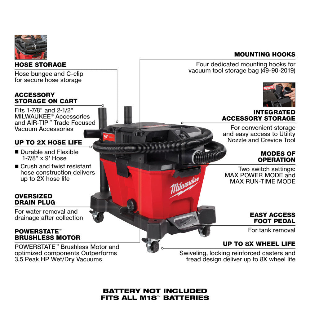Milwaukee 0910-20 M18 FUEL 6 Gal Brushless Wet/Dry Vacuum (Tool Only)