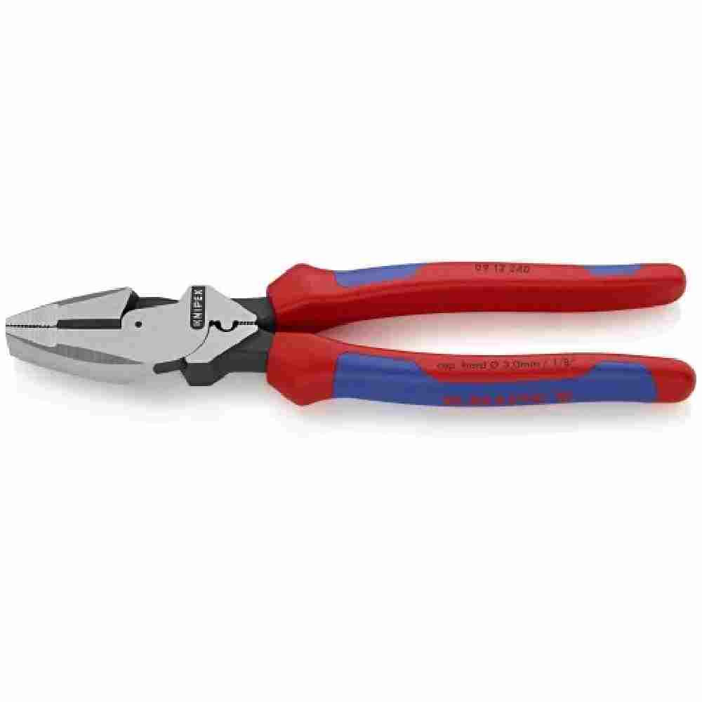 Knipex 9-1/2 inch Ultra High Leverage Comfort Lineman foots Pliers with Crimper looking at pliers on slight angle